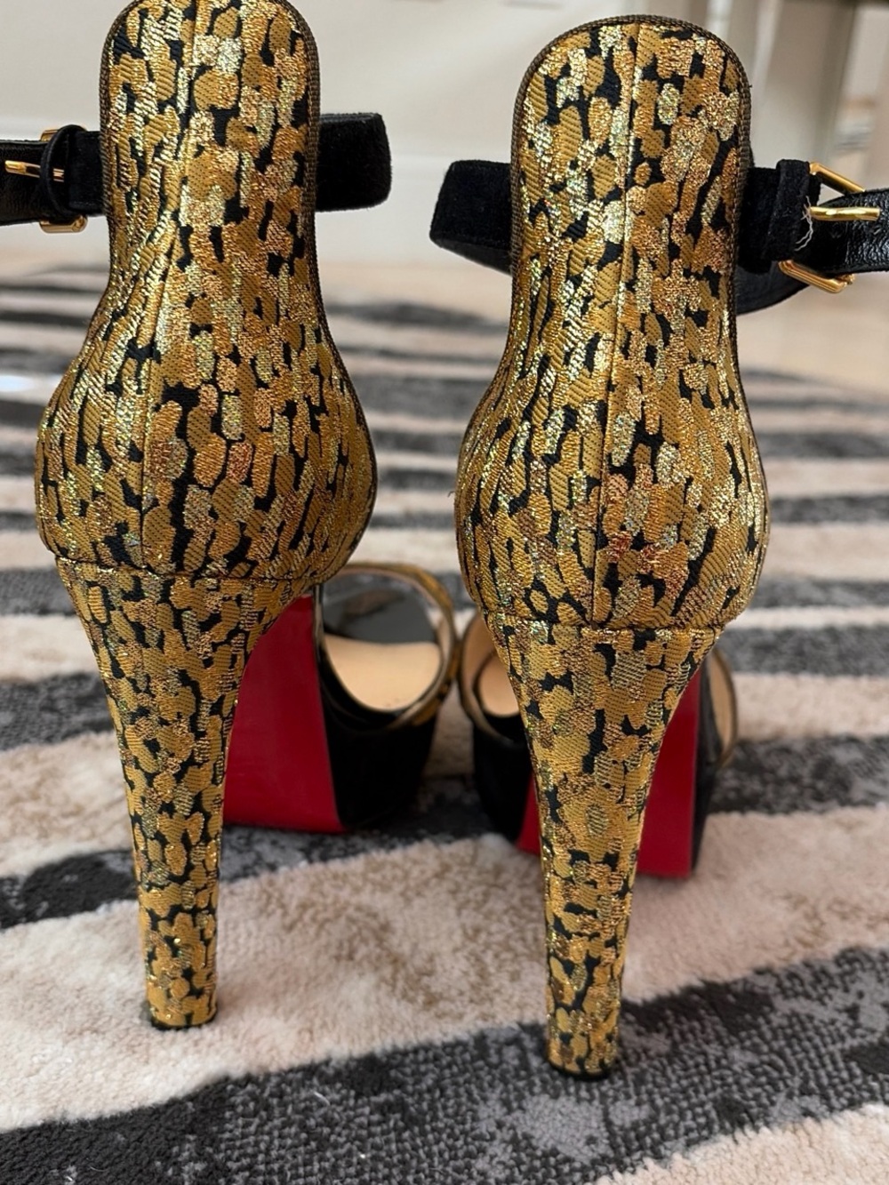 Christian Louboutin Black & Leopard Print Ankle-Strap Heels. US size 11 - Picture 3 of 4
